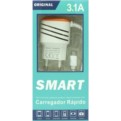 Carregador de Parede Universal Smart Micro-USB 1200MM - Laranja/Branco