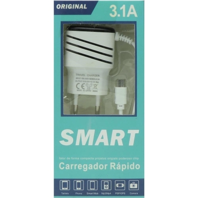 Carregador de Parede Universal Smart Micro-USB 1200MM - Rosa/Branco