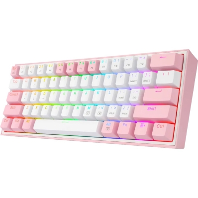Teclado Gamer Sem Fio Redragon Fizz Pro K616-RGB USB - Branco/Rosa (Ingles)