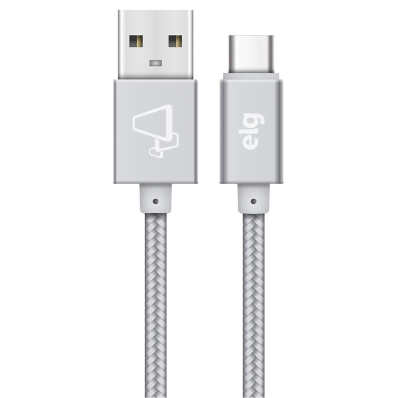 Cabo USB-C Elg TC10BSRG Malha de Nylon 3A 15W (1 Metro) Prata