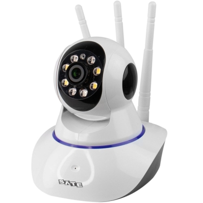 Camera de Seguranca IP Satellite CAM005 com 3 Antenas Wifi - Branco/Preto