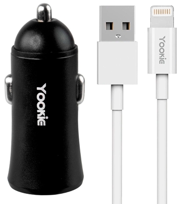 Carregador Veicular Yookie PC1 Dual 12W Lightning - Preto