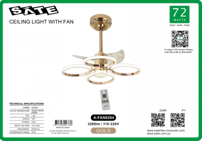 Ventilador de Teto Sate c/Luminaria A-FAN8204 72W
