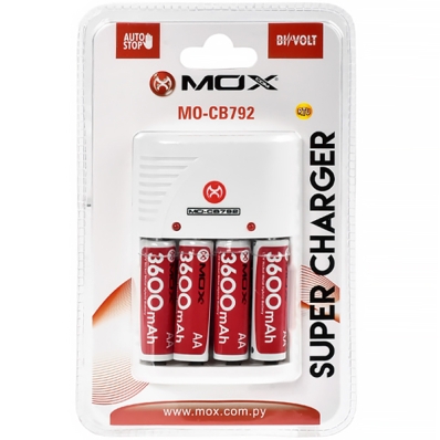 Carregador de Pilhas Mox MO-CB792 + 4 Pilhas AA