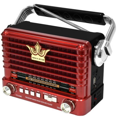 Radio Portatil AM/FM/SW Megastar RX358BTR2 600 Watts Bivolt - Preto/Vermelho