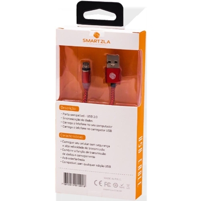 Cabo Magnetico Smartzla USB 2.0 para Micro-USB SAT-C005 (1 Metro) - Vermelho