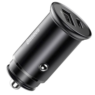 Carregador de Carro Baseus CCYS-C01 USB-A USB-C - Preto