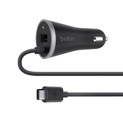 Carregador para Carro USB-C Belkin F7U006BT04-BLK + Porta USB-A - Preto
