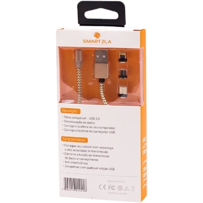 Cabo Magnetico Smartzla USB 2.0 para Lightning USB-C Micro-USB SAT-C005 (1 Metro) - Dourado