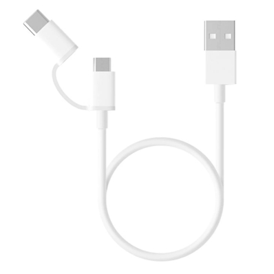 Cabo Xiaomi Micro USB + USB C SJX02ZM 1 Metro / 2 Em 1 - Branco