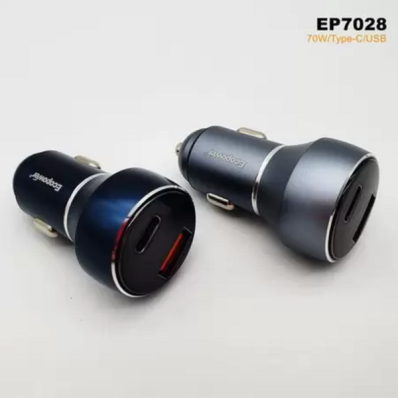 Carregador Cel p/Carro Ecopo. EP-7028 USB+Tipo-C