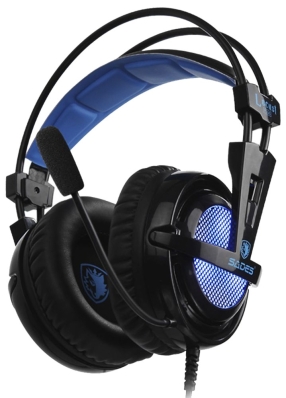 Fone Headset Gamer Sades Locust Plus Surround 7.1 com Fio Preto/Azul