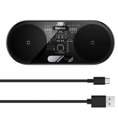 Carregador Sem Fio Baseus Digital com Display de LED 2 Em 1 20 W - Preto Transparente (WXSX010101)