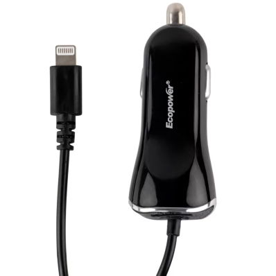 Carregador de Carro Ecopower EP-7061 com Cabo Lightning - Preto