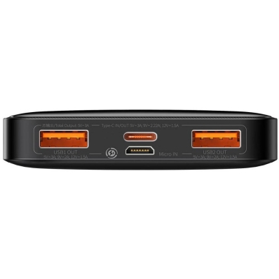 Carregador Portatil Baseus Bipow LCD 20 W 10.000 Mah 2 X USB-A + USB-C - Preto (PPDML-L01)