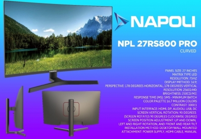 Monitor 27 Napoli NPL-27RS800 Pro Curve 75HZ/2K/1MS/Gi