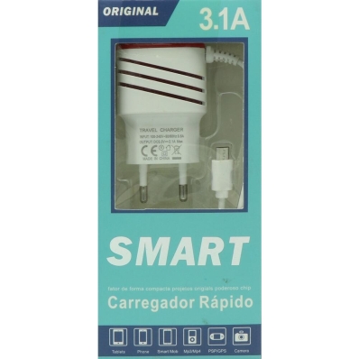 Carregador de Parede Universal Smart Micro-USB 1200MM - Vermelho/Branco
