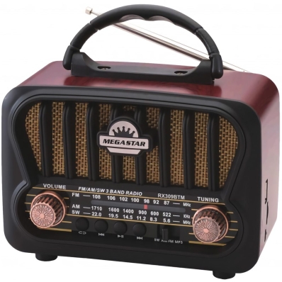 Radio Portatil Mega Star RX309BTM AM/FM - Preto/Marrom