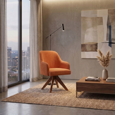 Poltrona Decorativa Base Madeira Girat&oacute;ria Design Moderno Alaska Terra Cota