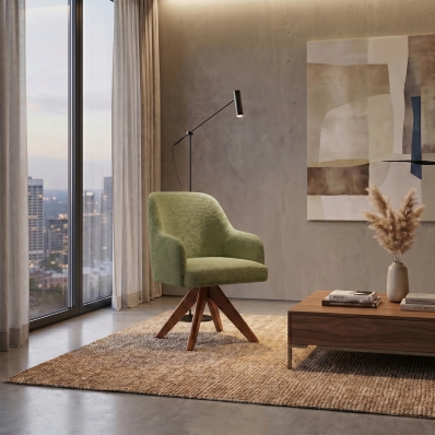 Poltrona Decorativa Base Madeira Girat&oacute;ria Design Moderno Alaska Oliva