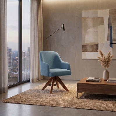 Poltrona Decorativa Base Madeira Girat&oacute;ria Design Moderno Alaska Celeste