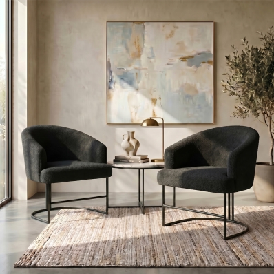 Kit 2 Poltrona Decorativa Moderno Base Aço Preto Cor Preto