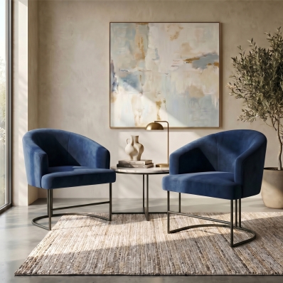 Kit 2 Poltrona Decorativa Moderno Base A&ccedil;o Preto Cor Azul Marinho