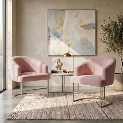 Kit 2 Poltrona Decorativa Moderno Base Aço Champanhe Cor Rosê