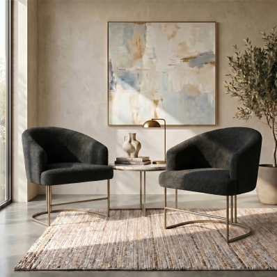Kit 2 Poltrona Decorativa Moderno Base A&ccedil;o Champanhe Cor Preto