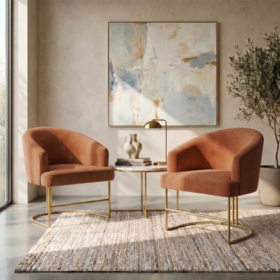 Kit 2 Poltrona Decorativa Moderno Base A&ccedil;o Dourado Cor Terracota