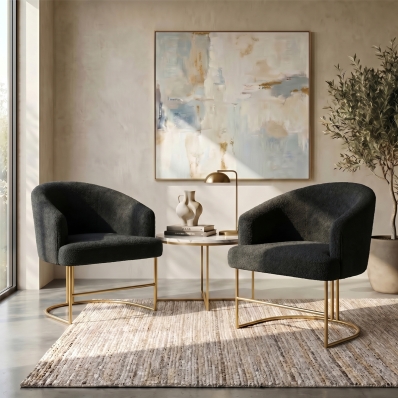 Kit 2 Poltrona Decorativa Moderno Base A&ccedil;o Dourado Cor Preto