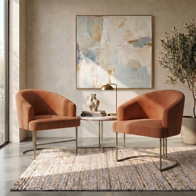Kit 2 Poltrona Decorativa Moderno Base Aço Champanhe Cor Terracota