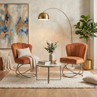 Kit 2 Poltrona Moderno Luxo Base A&ccedil;o Champanhe Cor Terracota
