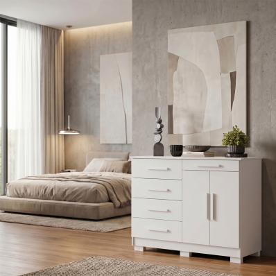 C&ocirc;moda Sapateira 5 Gavetas 2 Portas Multiuso M&oacute;vel Quarto Branco