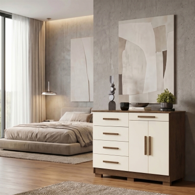 C&ocirc;moda Sapateira 5 Gavetas 2 Portas Multiuso M&oacute;vel Quarto Imbuia Champanhe