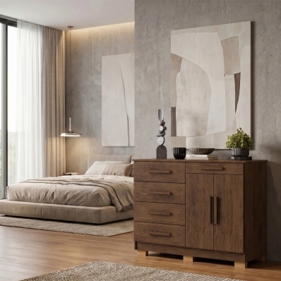 C&ocirc;moda Sapateira 5 Gavetas 2 Portas Multiuso M&oacute;vel Quarto Imbuia
