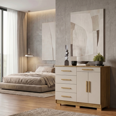 C&ocirc;moda Sapateira 5 Gavetas 2 Portas Multiuso M&oacute;vel Quarto Nature Fendi