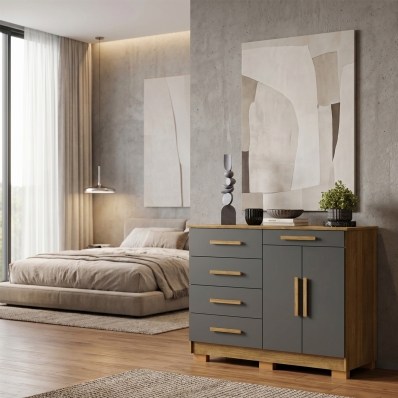 C&ocirc;moda Sapateira 5 Gavetas 2 Portas Multiuso M&oacute;vel Quarto Nature Alaska