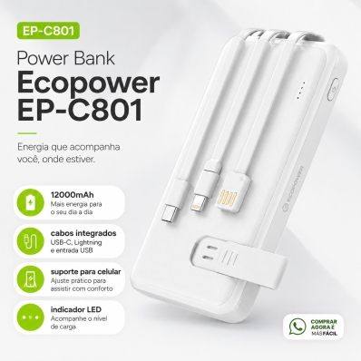 Power Bank Ecopower EP-C801 12000mAh Branco