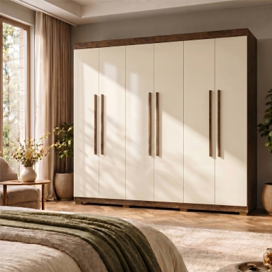 Guarda Roupa Casal Roupeiro 6 Portas 2 Gav Quarto Imbuia Champanhe