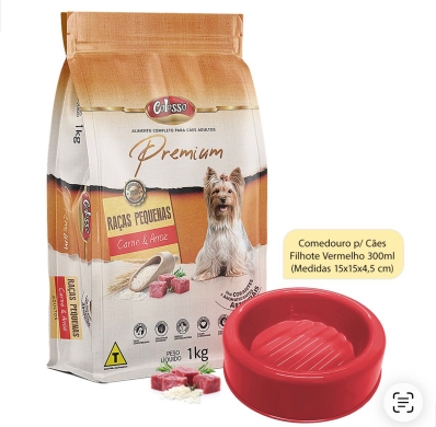 Kit Racao Colosso Premium Carne Arroz 1k + Comedouro Brinde