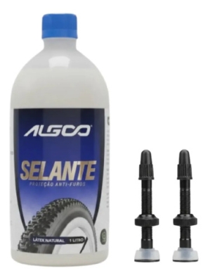 Selante L&iacute;quido 1 Litro Pneu Tubeless Algoo + V&aacute;lvulas 48mm