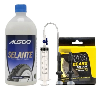 Kit Selante 1 Litro Tubeless Algoo Valvula Fita Aro 25mm