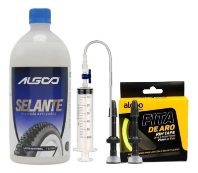 Kit Selante 1 Litro Liquido Tubeless Algoo Valvula Fita 21mm