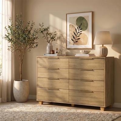 C&ocirc;moda 8 Gavetas Quarto Organizadora Multiuso Design Moderno Nature