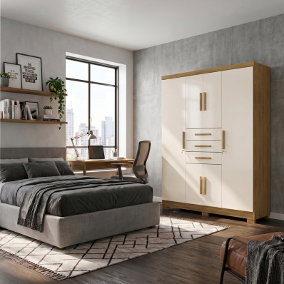 Guarda Roupa Compacto 6 Portas 3 Gavetas Roupeiro Arm&aacute;rio Nature Champanhe