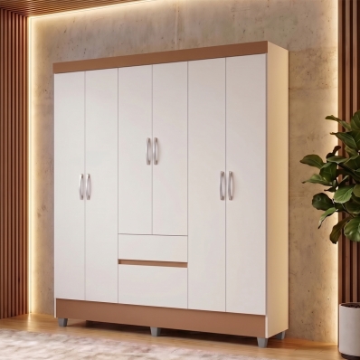 Guarda Roupa Casal 6 Portas 2 Gavetas Roupeiro Quarto Branco Camarim