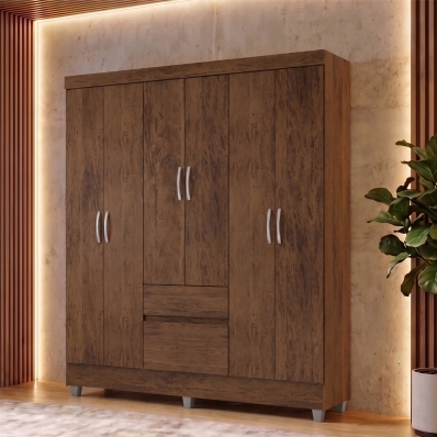 Guarda Roupa Casal 6 Portas 2 Gavetas Roupeiro Quarto Imbuia