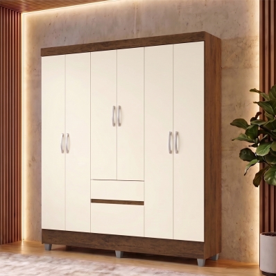 Guarda Roupa Casal 6 Portas 2 Gavetas Roupeiro Quarto Imbuia Champanhe