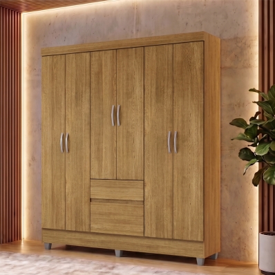 Guarda Roupa Casal 6 Portas 2 Gavetas Roupeiro Quarto Nature
